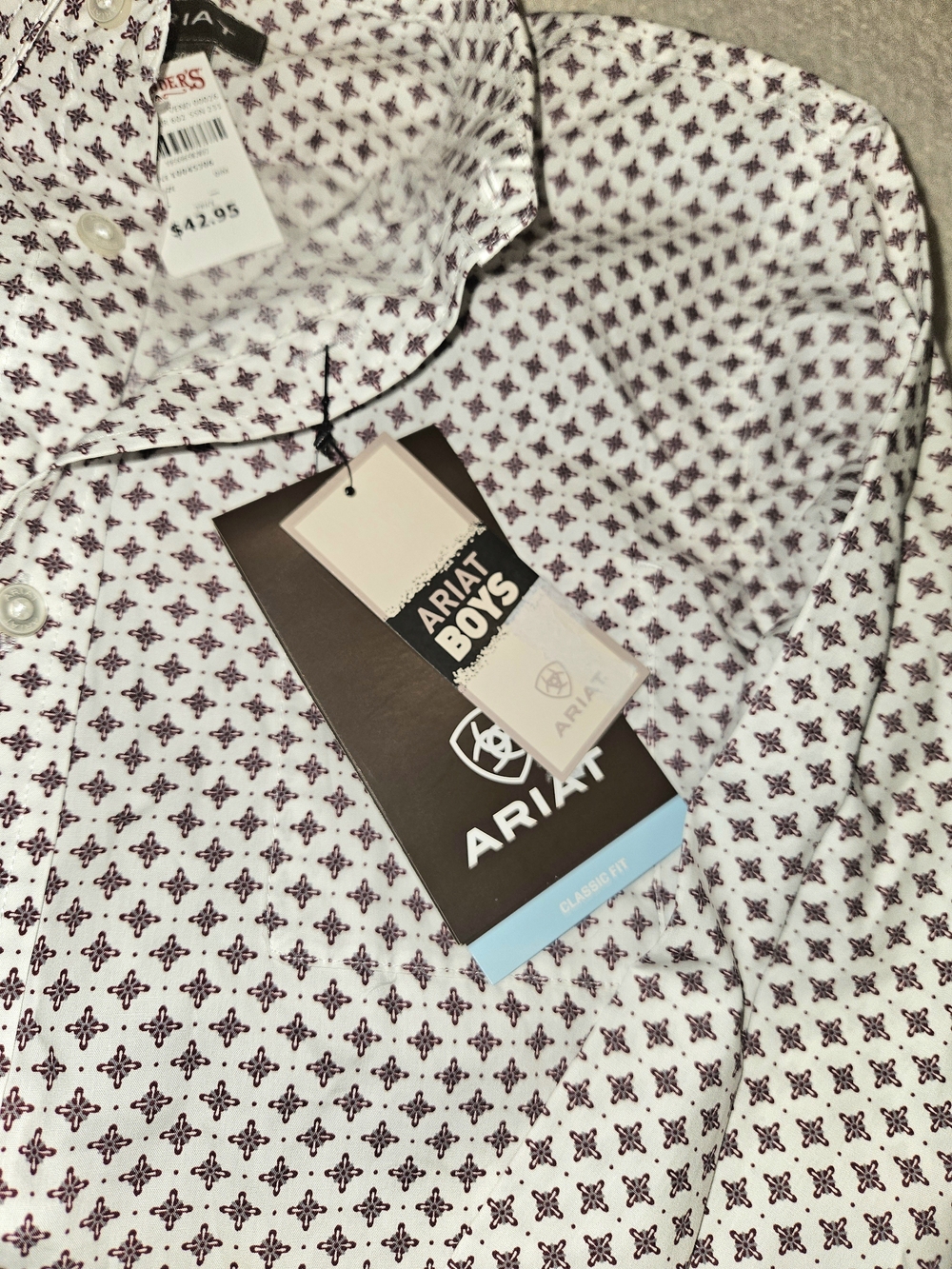 Ariat Boys White & Burgundy Printed Button-Down Shirt